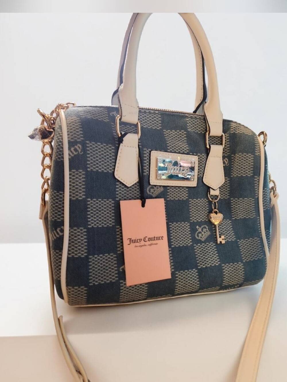 Juicy Couture Blue Check Satchel with White Trim - Picture 2 of 11